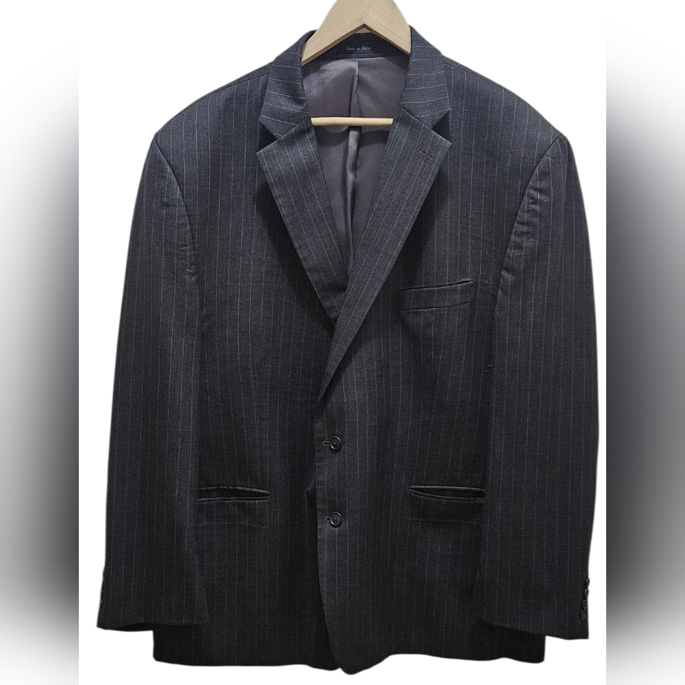 Lauren Ralph Lauren Suit Jacket Blazer 50R Charcoal Gray Pinstripe 100% Wool Men